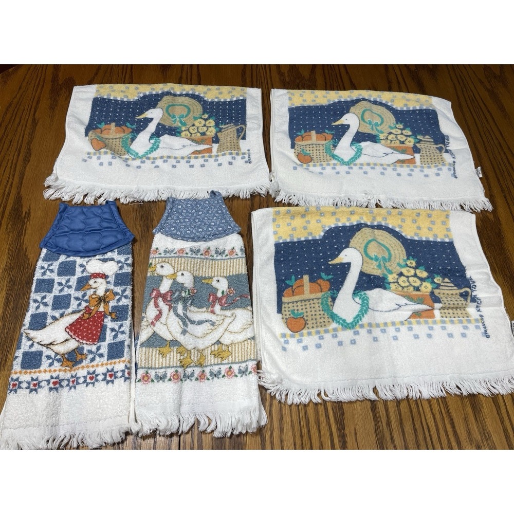 Vintage Goose Dish Towels Lot Cottagecore Grandma Core Country 90s Kitchen